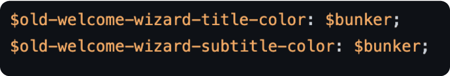 A single line of legacy SCSS reading $bunker: #2b2b2b — a color variable named after a desaturated grey paint shade rather than its function