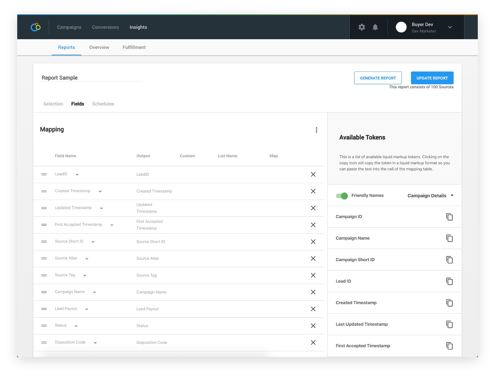Legacy Fields tab — a single-line text input expected to accept page-long custom liquid-markup data rules from enterprise customers